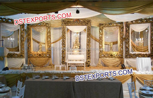 Marco trasero de fibra de escenario de boda eminente elegante tapa dorada para bodas del sur de la India Panel decorativo - Product Image 6