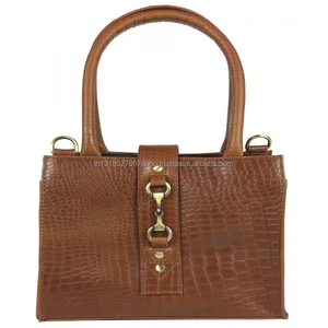 Sac à main en cuir de crocodile de qualité supérieure, étiqueté par les acheteurs, couleur tan, pour l'équitation - Product Image 1