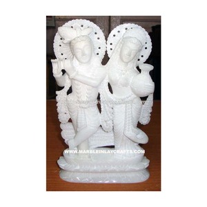 Statue de Radha Krishna en marbre blanc naturel, faite à la main et polie, design moderne - Product Image 1