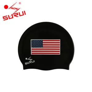 Adult Moulded usa Swim Cap Silicone Logo Adult Printed Swimming Cap with Monochromatic Printing