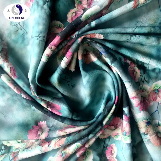 custom fashion design elegant material 100% polyester chiffon moss crepe digital printed fabric