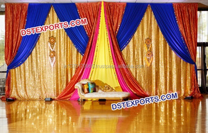 ฉากหลังตกแต่งงานเลี้ยงฉลองมงคลสมรส ผ้าม่านฉากหลังงานแต่งงานสีทอง ผ้าม่านระยิบระยับสำหรับงานเมห์นดี - Product Image 3
