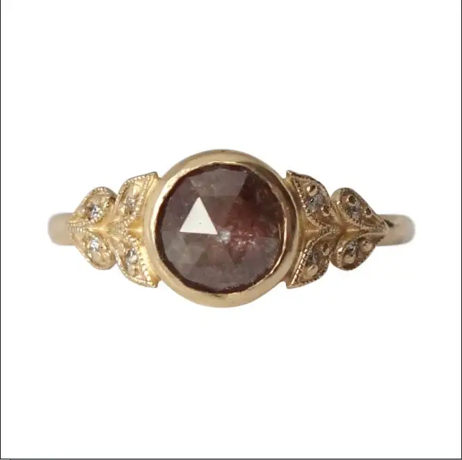 1.08 Carat Fancy Antieke Rose Cut Rustieke Diamant Bloemen Ring In 14K Geel Goud, antieke Diamanten Ring Voor Vrouwen