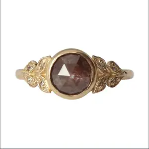 1.08 Carat Fantasia Rústico Antigo Rose Cut Diamond Anel Floral Em 14k Ouro Amarelo, anel de diamante antigo para mulheres