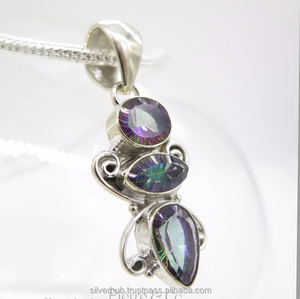 2025 ODM OEM, venta al por mayor, colgante hecho a mano de Plata de Ley 925, Topacio místico, bisel de piedras preciosas, ajuste de tecnología de incrustaciones, joyería para mujer - Product Image 2