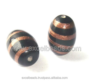 Perles de verre au chalumeau en cristal multicolore Perles ovales rayées pour la fabrication de bijoux Décoration Travail polyvalent pour la création - Product Image 2