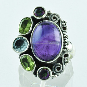 Bague en argent Sterling 925 fait à la main, multi-pierres, Look Royal, vente en gros, inde - Product Image 1