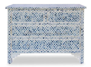 Coffre à 4 tiroirs en bois massif avec incrustation d'os de design industriel traditionnel Meubles pour entrée salon maison hôtel salle de bain - Product Image 3