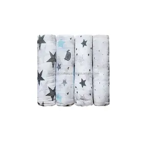 Eco Friendly 100% Natural Organic Cotton Baby Muslin Swaddle Breathable Muslin Blanket
