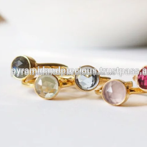 Bague en pierre précieuse, anneau rond à facettes en argent Sterling plaqué or, Semi-précieuse - Product Image 1