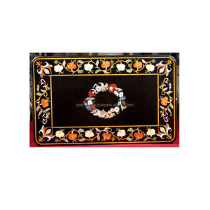 Exclusivo Tablero de Mesa de Mármol Negro con Incrustaciones, Diseño Rectangular de Pietra Dura, para Decoración del Hogar y Hoteles al Mejor Precio - Product Image 1