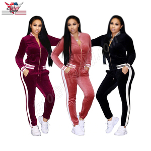 Low MOQ Autumn Winter Two Piece Gold <b>Velvet</b> Sport Suit Jogging Suits for Women Long Sleeve Fitness Clothes Gym Tracksuit - Product Image 1