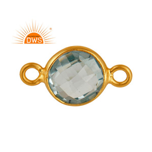 Conector de plata chapado en oro de 18 quilates, conector de piedras preciosas de Topacio Azul, proveedor de joyería para mujeres, regalo para ella - Product Image 1