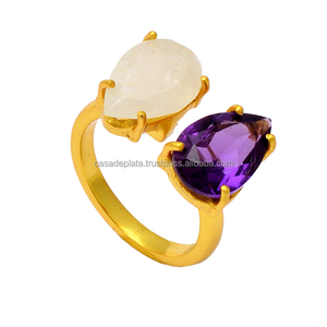 925 Sterling Silver <b>Ring</b> With Gold Plated Pear Cut Amethyst Gemstone <b>Ring</b> Classic Prong Setting <b>Fashionable</b> <b>Ring</b> <b>For</b> <b>Women</b>. - Product Image 3