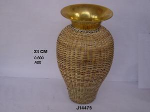 Florero de Metal tejido de bambú hecho a mano con tapa de latón en acabado pulido decoración del hogar florero de Bambú - Product Image 3
