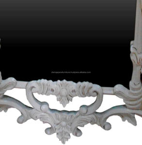 Indonesia Furniture - French Furniture White Painted Mahogany Wood Hand Carved <b>Mirror</b> <b>Frame</b> - Product Image 6