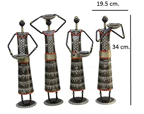 Paheli Ambachtelijke Ijzer Muzikant Tribal Dame Pop Set Van 4 Antieke Rajasthani Unieke Traditionele Ijzeren Handgemaakte Handwerk Item