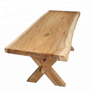 Mesa de Comedor de Madera Maciza con Borde Natural y Base en X - Product Image 1