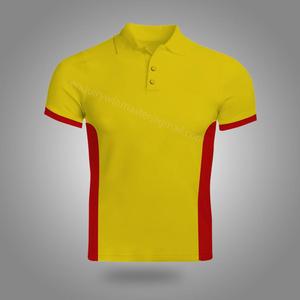 Camiseta de Golf Polo de Algodón Personalizada con Rayas Amarillo-Rojo - Product Image 1