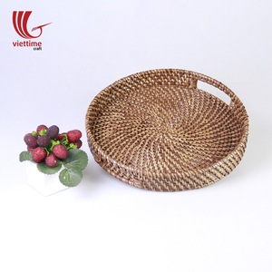 Bandeja Redonda de Mimbre con Asa Recortada, Bandeja Plana para Servir Alimentos - Product Image 5