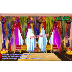 Rajasthani Style Wedding Stage Backdrop Curtains Glossy Mehandi Stage Backdrop Curtains Mehandi Stage Royal Blue Velvet