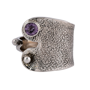 amethyst round purple gemstone 925 solid <b>sterling</b> <b>silver</b> <b>adjustable</b> <b>ring</b> - Product Image 1