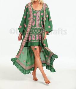 Hot Sexy Full Sleeve Front Open Jacket Long Maxi <b>Dress</b> with Embroidery Work Multi Color Tassel Long Maxi <b>Dress</b> - Product Image 2