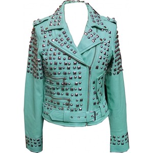 Chaquetas de cuero genuino para mujer, nuevo aspecto, moda con estilo personalizado, tachuelas de Metal de alta calidad, accesorios de cadenas, 2022 - Product Image 1