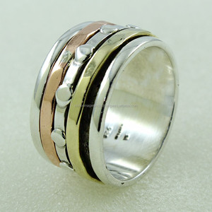 แหวนเงินสปินเนอร์สามโทน92.5แหวนเงินสปินเนอร์ที่น่าดึงดูดเครื่องประดับเงินผู้จำหน่ายอินเดีย - Product Image 2