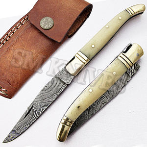 Laguiole Pocket Damascus Folding <b>Knife</b> OEM (smf31) with Camel <b>Bone</b> <b>Handle</b> - Product Image 4