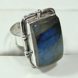 Véritable labradorite de feu bleu argent sterling 925 fait main une pierre simple anneau éternité vermeil bague de mode au meilleur prix - Product Image 1