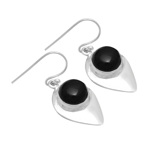 Genuine Black Onyx Round Cab Gemstone 925 Sterling Silver Ear Wire Pendientes colgantes Mayorista Fabricante CASA DE PLATA - Product Image 1