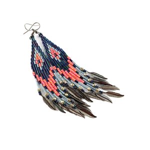 Pendientes Largos con Cuentas, Pendientes con Flecos de Cuentas, Pendientes Colgantes, Azul Oscuro Hechos a Mano con Amor - Product Image 1
