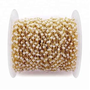 El joyero สร้อยร้อยลูกปัดร้อยสายชุบทองเหลืองยาว3มม.-4มม. สีขาวไข่มุกน้ำจืดสีขาว1ฟุต - Product Image 1