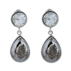 Pear Druzy Round Quartz Gemstone 925 <b>Sterling</b> <b>Silver</b> <b>Stud</b> Dangle <b>Earrings</b> Classic <b>Silver</b> Plated Fashionable <b>Earring</b> for Women. - Product Image 1