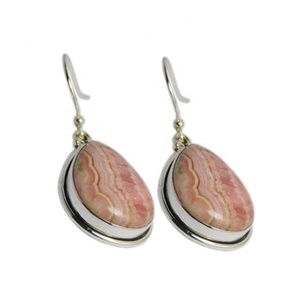 Pendientes de gota de piedras preciosas de Rodocrosita de Plata de Ley 925 hechos a mano de diseño simple, compromiso de rodio, proveedor y exportador directo - Product Image 1