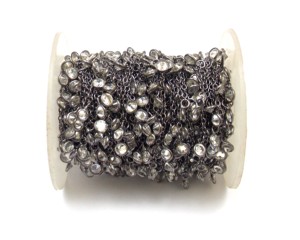 Cubic Zircon Round Shape Natural Black Rhodium Layered <b>Waist</b> Face Mask Finish Gemstone Bezel Coin Charm <b>Chain</b> - Product Image 2