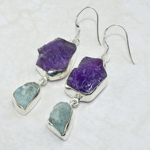 Virtual lujo amatista aguamarina 925 pendientes de la plata esterlina 925 joyas de plata mayorista de joyería de plata de ley 925 - Product Image 1