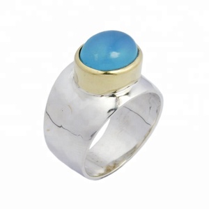 Bague d'éternité en vermeil calcédoine bleue bicolore en argent sterling 925 bijoux fins pour fiançailles ou cadeau de mariage - Product Image 1