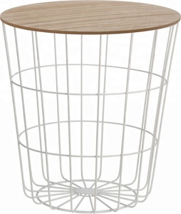 Mesa auxiliar moderna de almacenamiento con estructura de alambre metálico y tablero de madera extraíble, decoración elegante y organización práctica para el hogar - Product Image 1