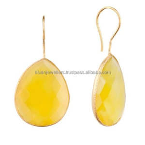 Pendientes de gota de piedras preciosas de Calcedonia amarilla de Plata de Ley 925 chapados en oro Vermeil con estilo de moda para bodas fiestas regalos - Product Image 1