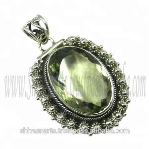 จี้พลอยอเมทิสต์สีเขียวธรรมชาติทำด้วยมือเงินอินเดียจี้เครื่องประดับชั้นดีและเครื่องรางสำหรับเครื่องประดับแฟชั่นสำหรับเด็กผู้หญิง - Product Image 2