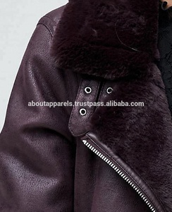 Classic New Style Pakistan Sialkot Wholesale Cheap Price Custom Made Genuine Shearling Leather Jackets with Collar Fur - Product Image 4