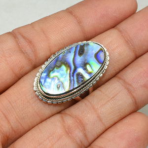 Anillos de plata de ley 925 con forma ovalada, concha, plata 925, venta al por mayor - Product Image 4