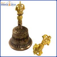 Meilleur ensemble cloche et bajra tibétains en bronze de l'Himalaya, objets religieux sculptés et gravés pour la Puja
