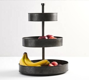 Black Galvanized 3-Tier Folding Metal Fruit <b>Basket</b> Portable Floor Stand with <b>Hanging</b> Design for Food and <b>Storage</b> - Product Image 1