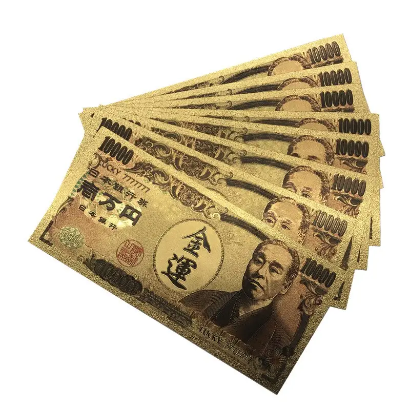 New Products 10Pcs/Lot Color Japan Gold Banknote 10000 Yen Banknotes in 99.9% Gold Plated Gold Money For Collection