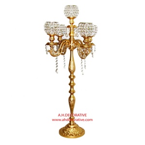 Candélabres dorés de luxe centres de table de mariage pour la décoration candélabres faits à la main plaqués or avec cristal votif pour l'éclairage - Product Image 5