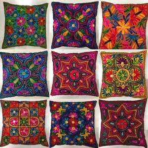 Suzani Embroidered 16\" Cotton Cushion <b>Cover</b> Geometric & Cartoon Pattern Decorative Pillow Cases for Hotel & Home Use - Product Image 2