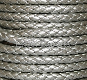 สายหนังแท้ถัก Bolo เคลือบเป็นมิตรกับสิ่งแวดล้อมสีเทาเมทัลลิก2.5มม.-5มม. มีหลายสีให้เลือกสำหรับกระเป๋ารองเท้าเครื่องประดับ - Product Image 1